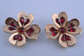 Trifari Flower Clip On Earrings With Diamanté
