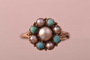 Gold Victorian Ring With Pearls And Turquoise