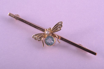 Gold Edwardian Brooch With Aquamarine And Pearls