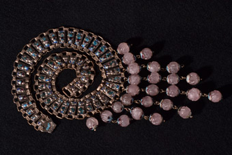 Silver And Enamel 1920's Oriental Necklace With Rose Quartz