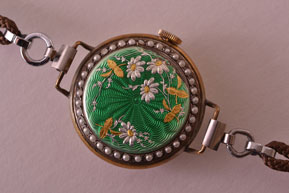 Enamel And Mother Of Pearl Watch With Pearls