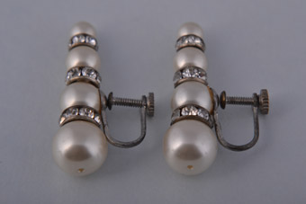 Screw On Earrings With Faux Pearls And Diamanté