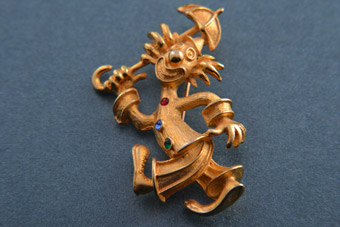 Gilt Clown Brooch With Paste