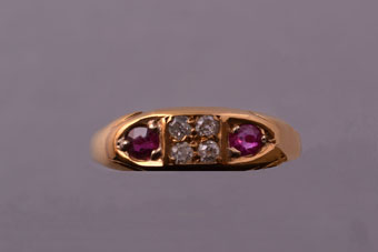 Gold Edwardian Ring With Rubies And Diamonds