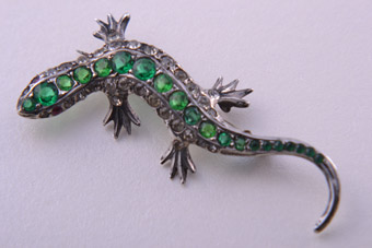 Silver 1920's Lizard Brooch With Diamanté