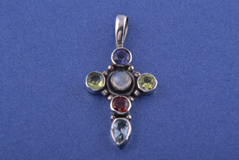 Silver Modern Cross With Semi-Precious Stones