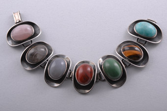 Silver Retro Bracelet With Semi Precious Stones