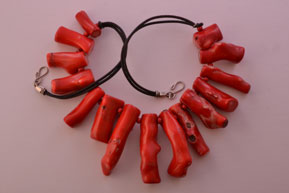 Red Coral Modern Necklace On A Leather Thong