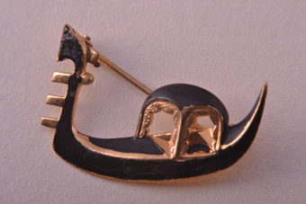 Gilt Vintage Gondola Brooch From Italy