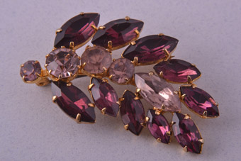 1950's Floral Brooch With Coloured Rhinestones