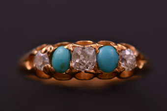 Gold Victorian Ring With Turquoise And Diamonds