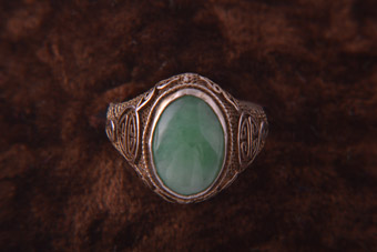 Silver Gilt 1920's Oriental Ring With Jade
