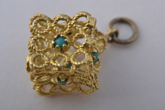 18ct Yellow Gold Cubed Charm With Turquoise