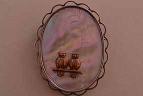 Silver Vintage Owl Brooch With Mother-Of-Pearl