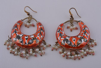 Oriental Earrings With Diamanté And Faux Pearls