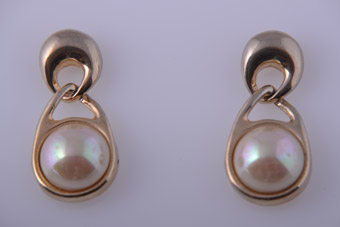 1970's Gilt Stud Earrings With Pearls