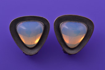 Retro Clip On Earrings With Opaline Glass