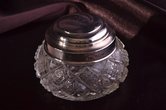 Crystal 1920's Jar With A Silver Lid