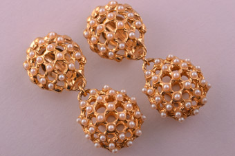 Gilt Clip On Drop Earrings With Faux Pearls