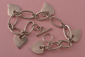 Silver Modern Bracelet With Heart Charms