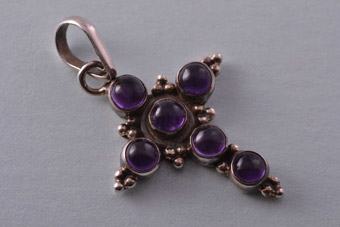 Silver Modern Cross With Amethysts