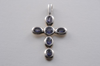 Silver Modern Cross With Iolite