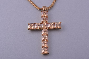 Gilt Modern Cross With Cubic Zirconia