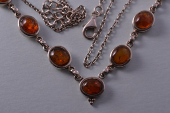 Silver Modern Necklace With Amber
