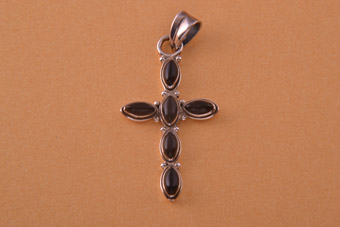 Silver Modern Cross With Onyx