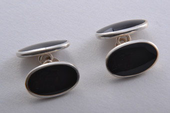 Silver Modern Black Cufflinks