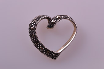 Silver Witch's Heart Pendant With Marcasite