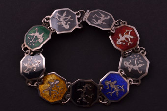 Silver, Enamel And Niello Vintage Bracelet