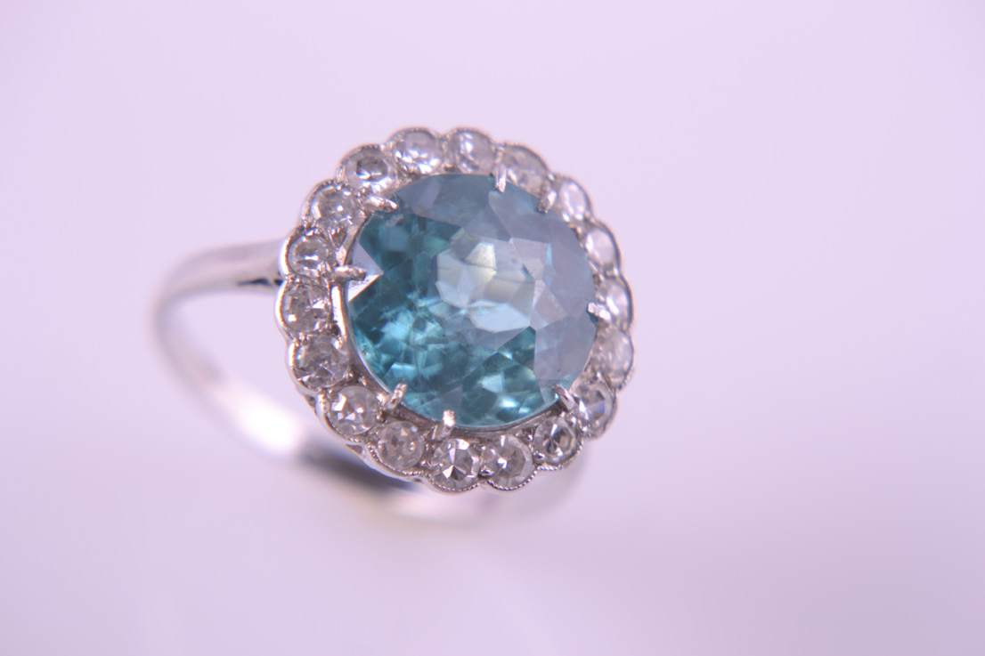 Vintage Ring With A Blue Zircon And Diamonds