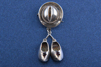 Silver Hat And Clogs Brooch
