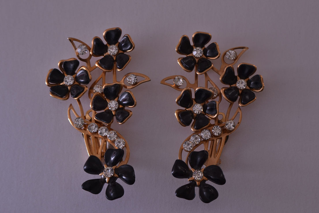 Vintage Clip On Up-The-Ear Earrings With Paste