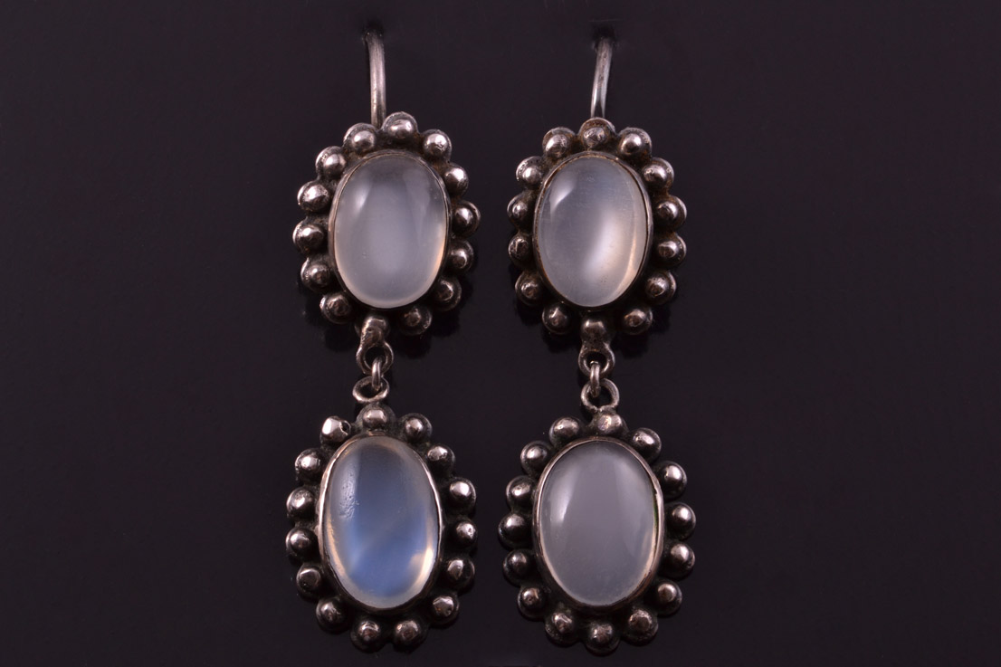 Silver Victorian Hook Earrings With Moonstones