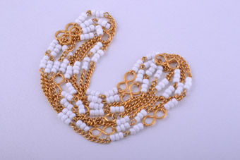Gilt Necklace With White Glass Beads