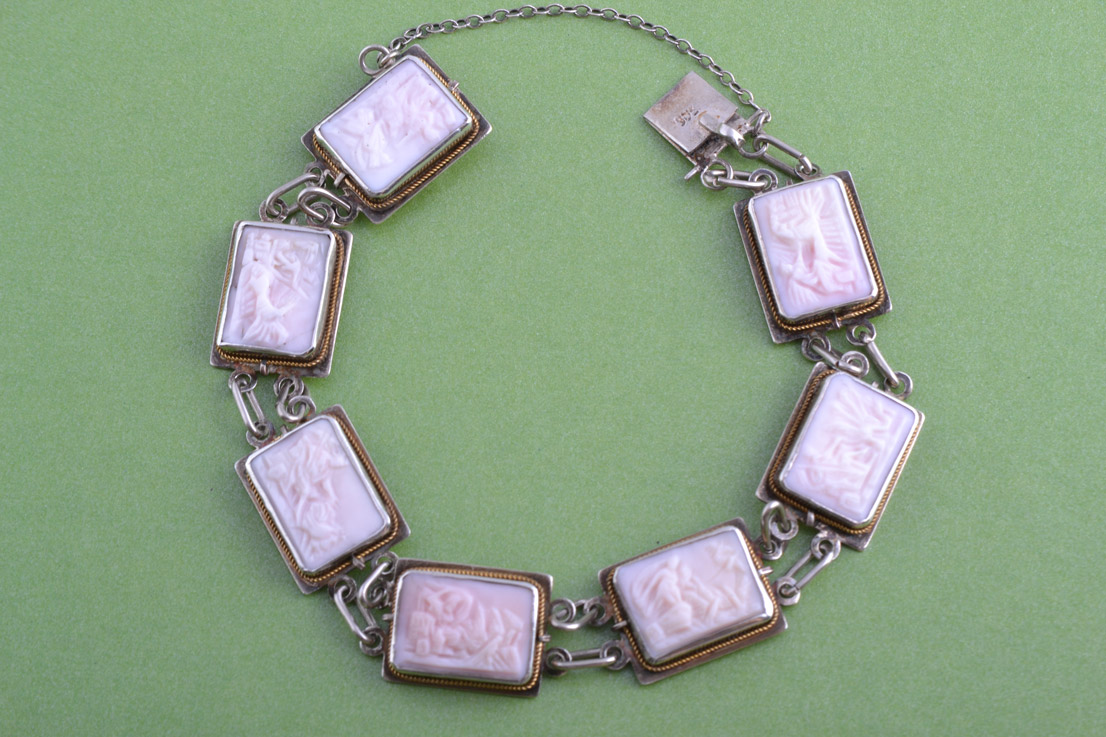 Shell Cameo And Silver Victorian Bracelet