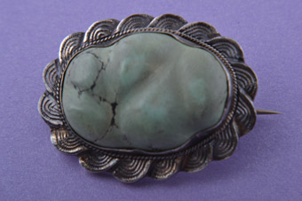 Silver Vintage Oriental Brooch With Turquoise
