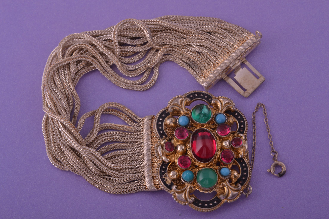 Vintage Multi-Chain Bracelet With Coloured Paste