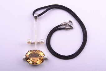 Silver Retro E. Frey Pendant With Citrine And Pearls