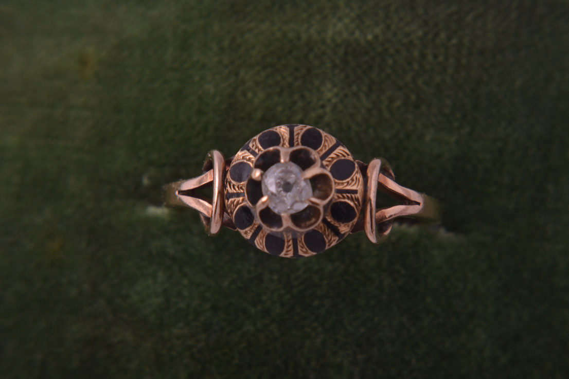 Rose Gold And Enamel Vintage Ring With A Diamond
