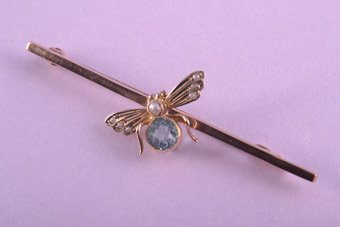 9ct Rose Gold Edwardian Bug Brooch With Aquamarine And Pearls