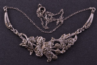 Rhodium Plated Vintage Necklace With Marcasite