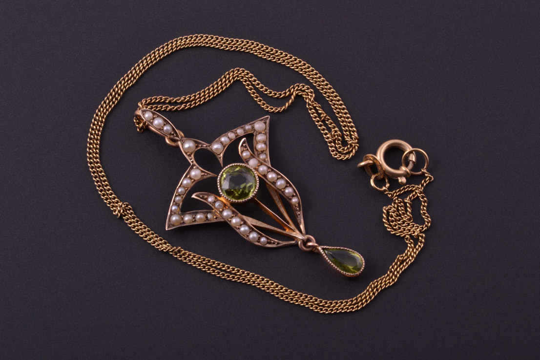 Gold Victorian Pendant With Peridot And Pearls