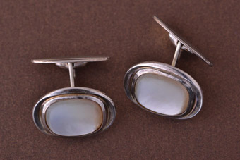Silver Vintage Cufflinks With Mother-Of-Pearl