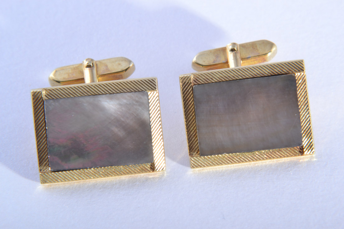 Gilt 1950's Cufflinks With Mother-Of-Pearl