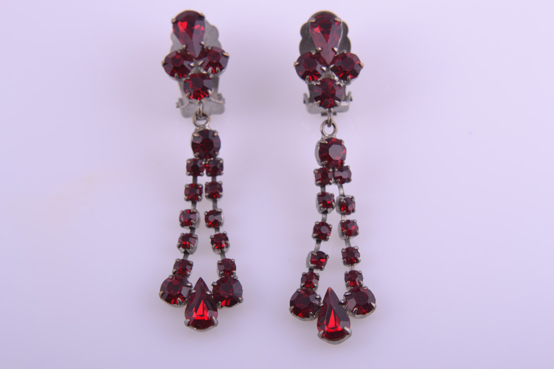 1950's Clip On Earrings With Red Diamanté