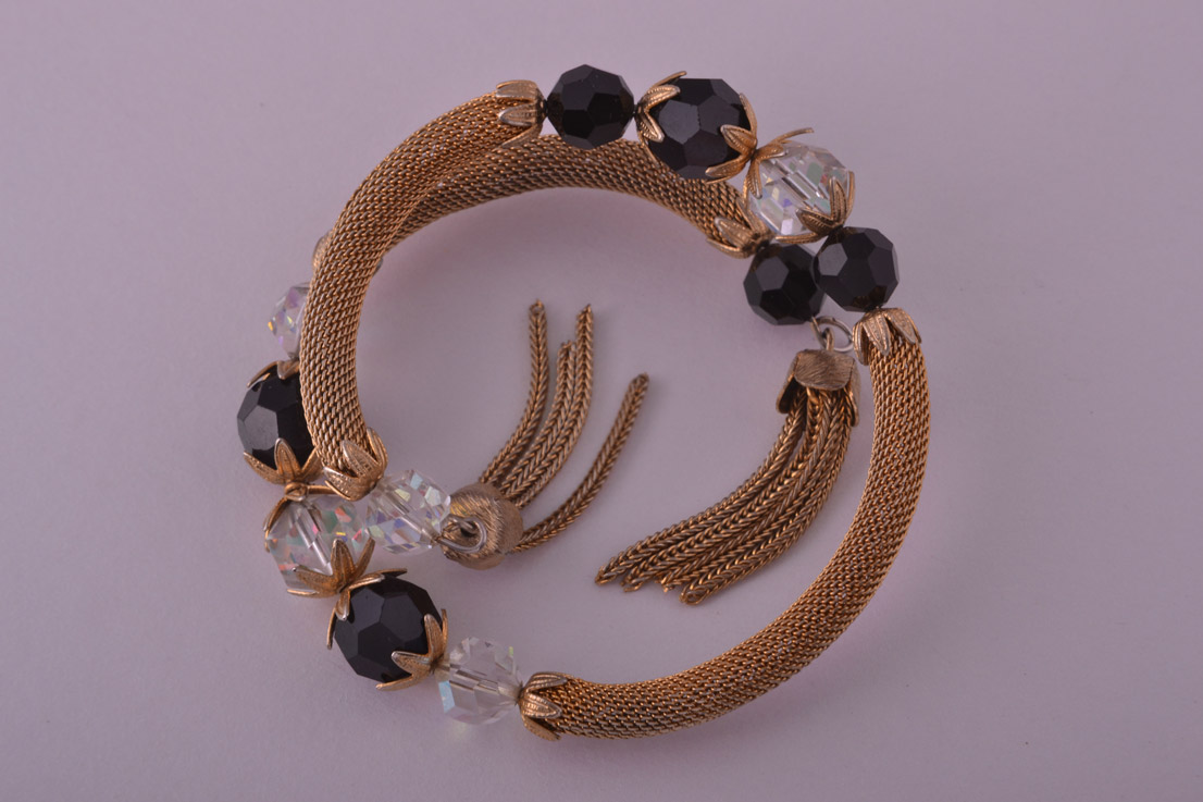 Gilt 1950's Bangle With Tassels And Beads
