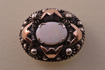Silver And Gold Vintage Brooch With An Opal